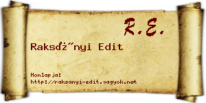Raksányi Edit névjegykártya